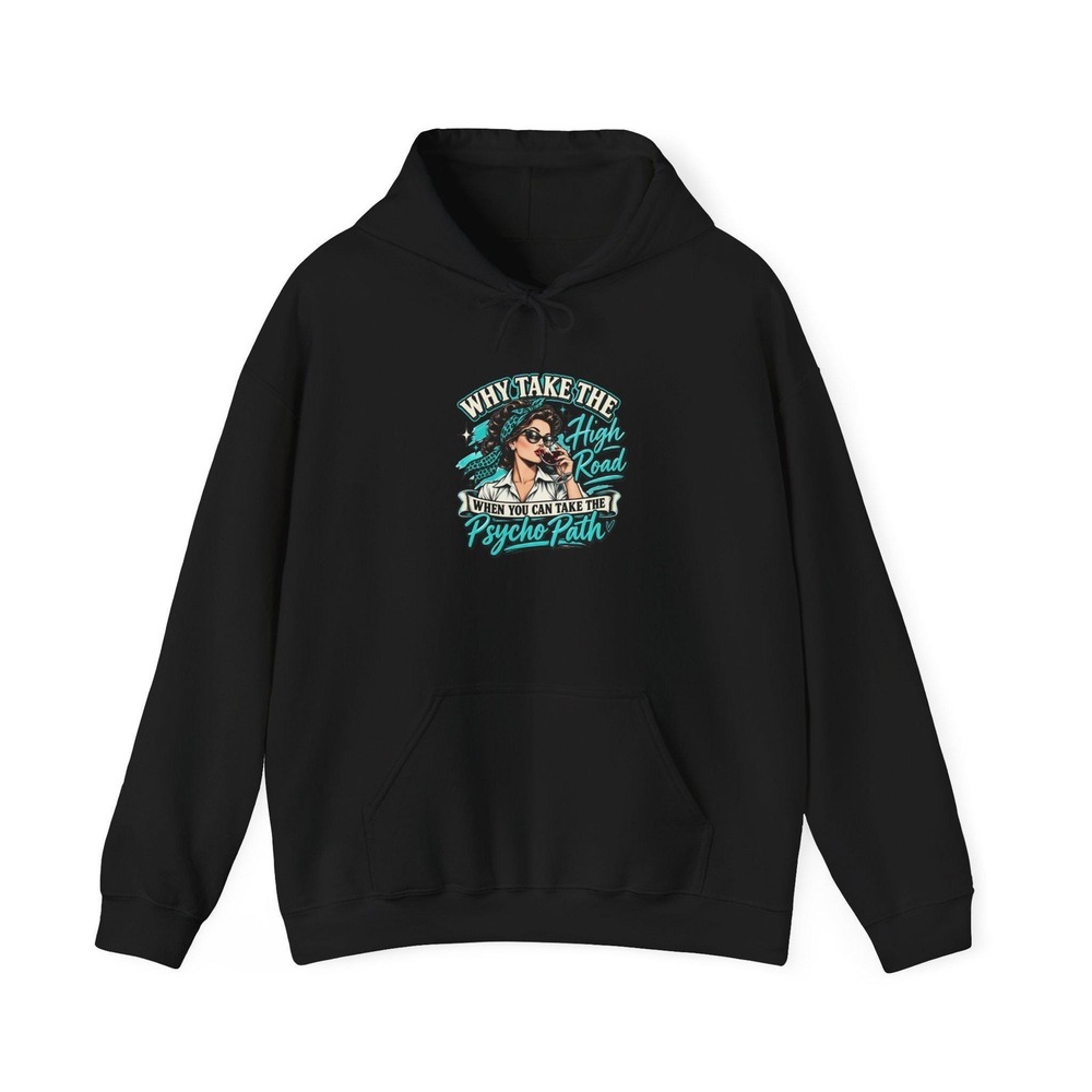Gildan 18500 Psycho Path Graphic Hoodie Sarcastic Funny Women Streetwear Black